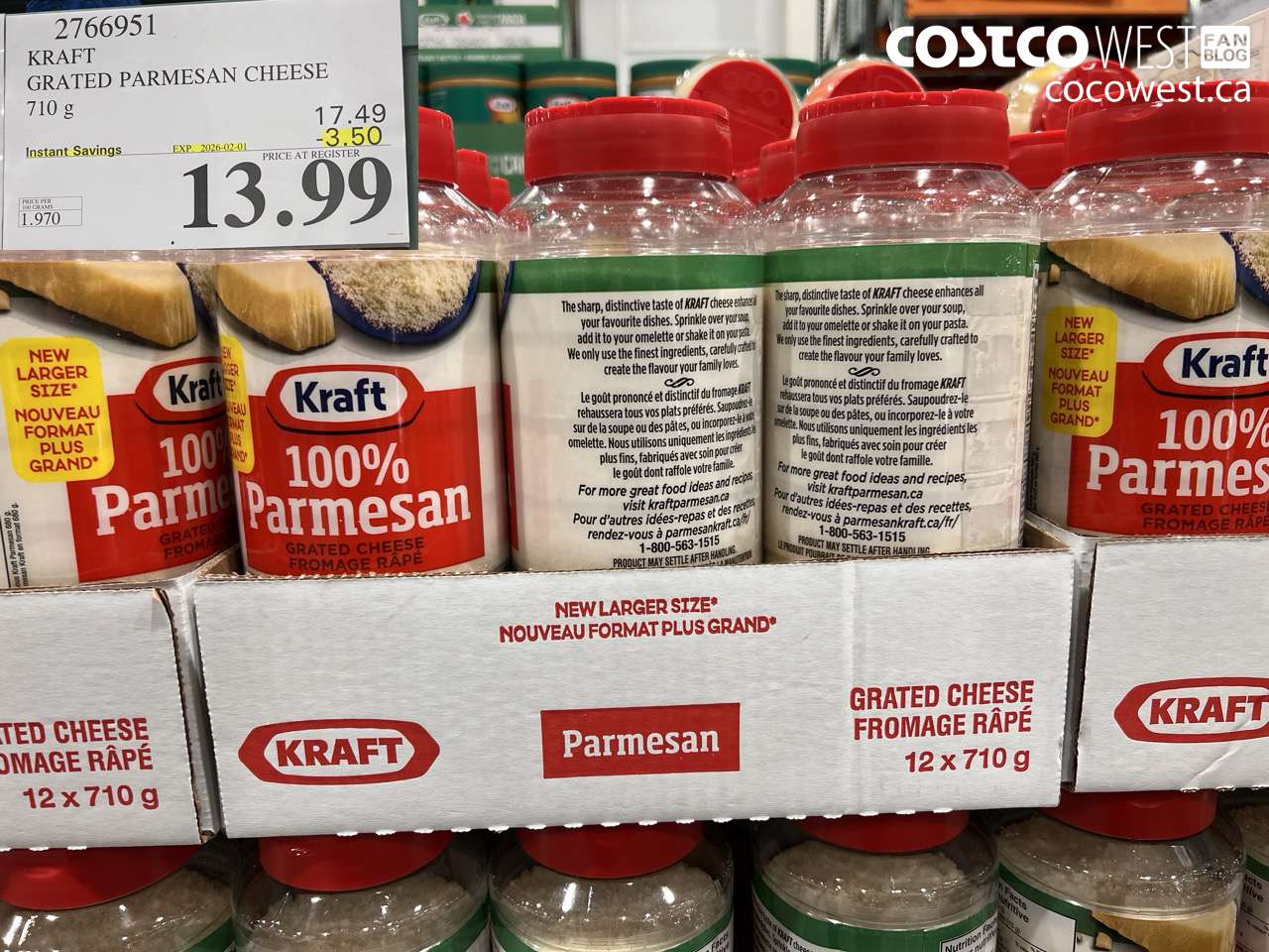 2766951 KRAFT GRATED PARMESAN CHEESE ($3.50 INSTANT SAVINGS EXPIRES ON 2026-02-01) $13.99