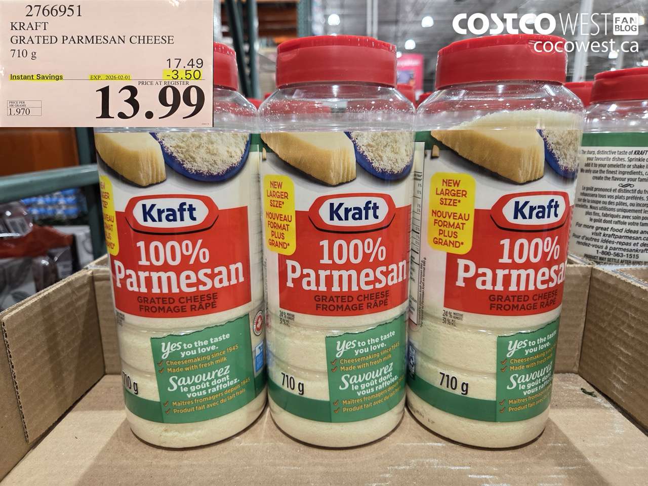 2766951 KRAFT GRATED PARMESAN CHEESE ($3.50 INSTANT SAVINGS EXPIRES ON 2026-02-01) $13.99