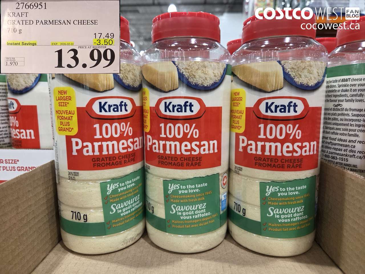 2766951 KRAFT GRATED PARMESAN CHEESE ($3.50 INSTANT SAVINGS EXPIRES ON 2026-02-01) $13.99