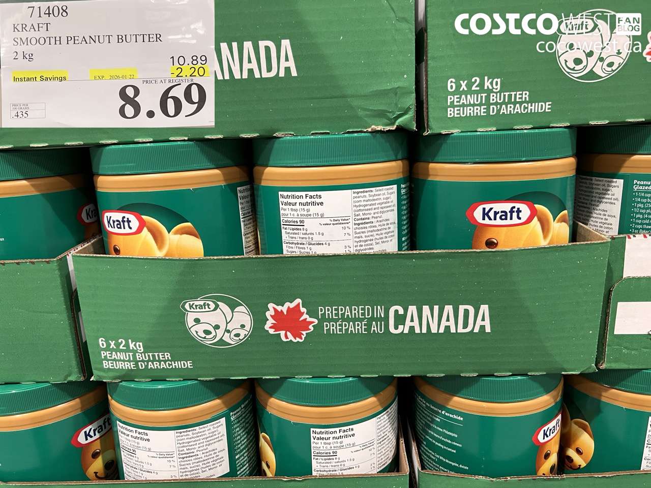 71408 KRAFT SMOOTH PEANUT BUTTER 2 kg ($2.20 INSTANT SAVINGS EXPIRES ON 2026-01-22) $8.69