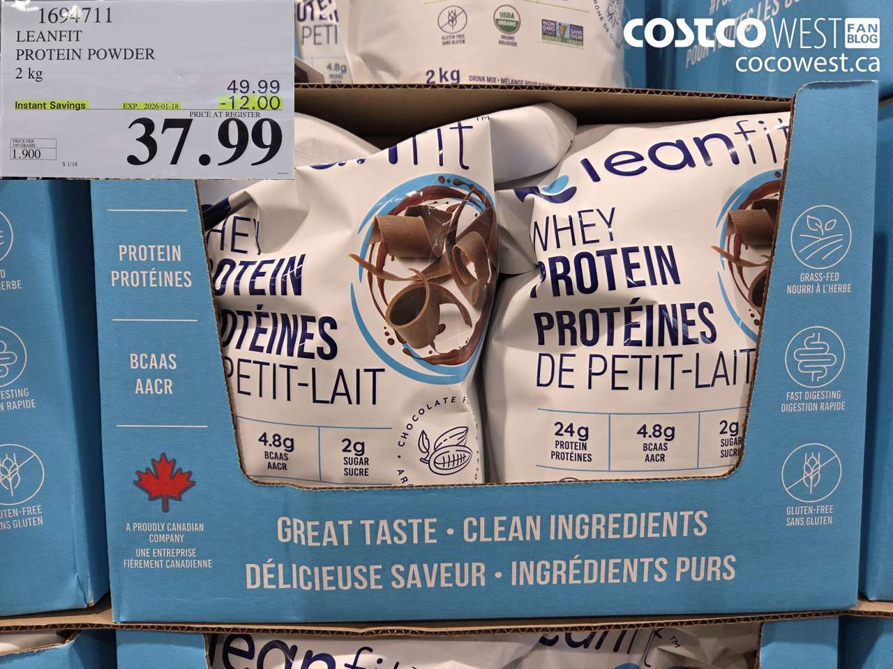 1694711 LEANFIT NATURALS WHEY PROTEIN CHOCOLATE 2 KG ($12.00 INSTANT SAVINGS EXPIRES ON 2026-01-18) $37.99