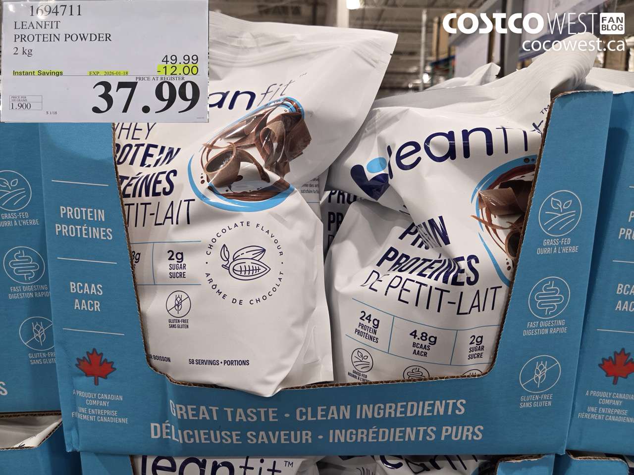 1694711 LEANFIT NATURALS WHEY PROTEIN CHOCOLATE 2 KG ($12.00 INSTANT SAVINGS EXPIRES ON 2026-01-18) $37.99