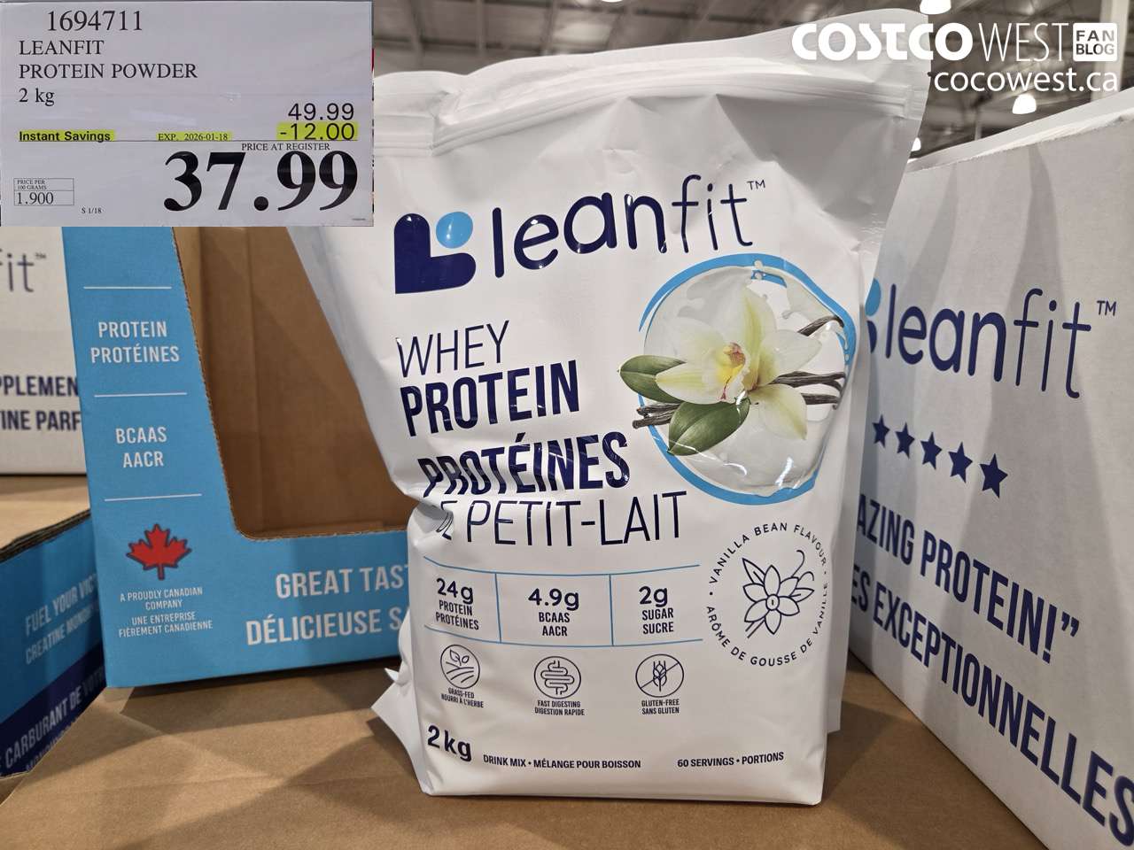 1694711 LEANFIT NATURALS WHEY PROTEIN CHOCOLATE 2 KG ($12.00 INSTANT SAVINGS EXPIRES ON 2026-01-18) $37.99