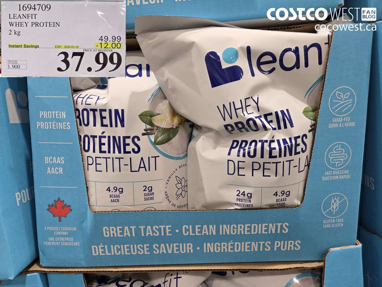 1694709 LEANFIT NATURALS WHEY PROTEIN VANILLA 2 KG ($12.00 INSTANT SAVINGS EXPIRES ON 2026-01-18) $37.99