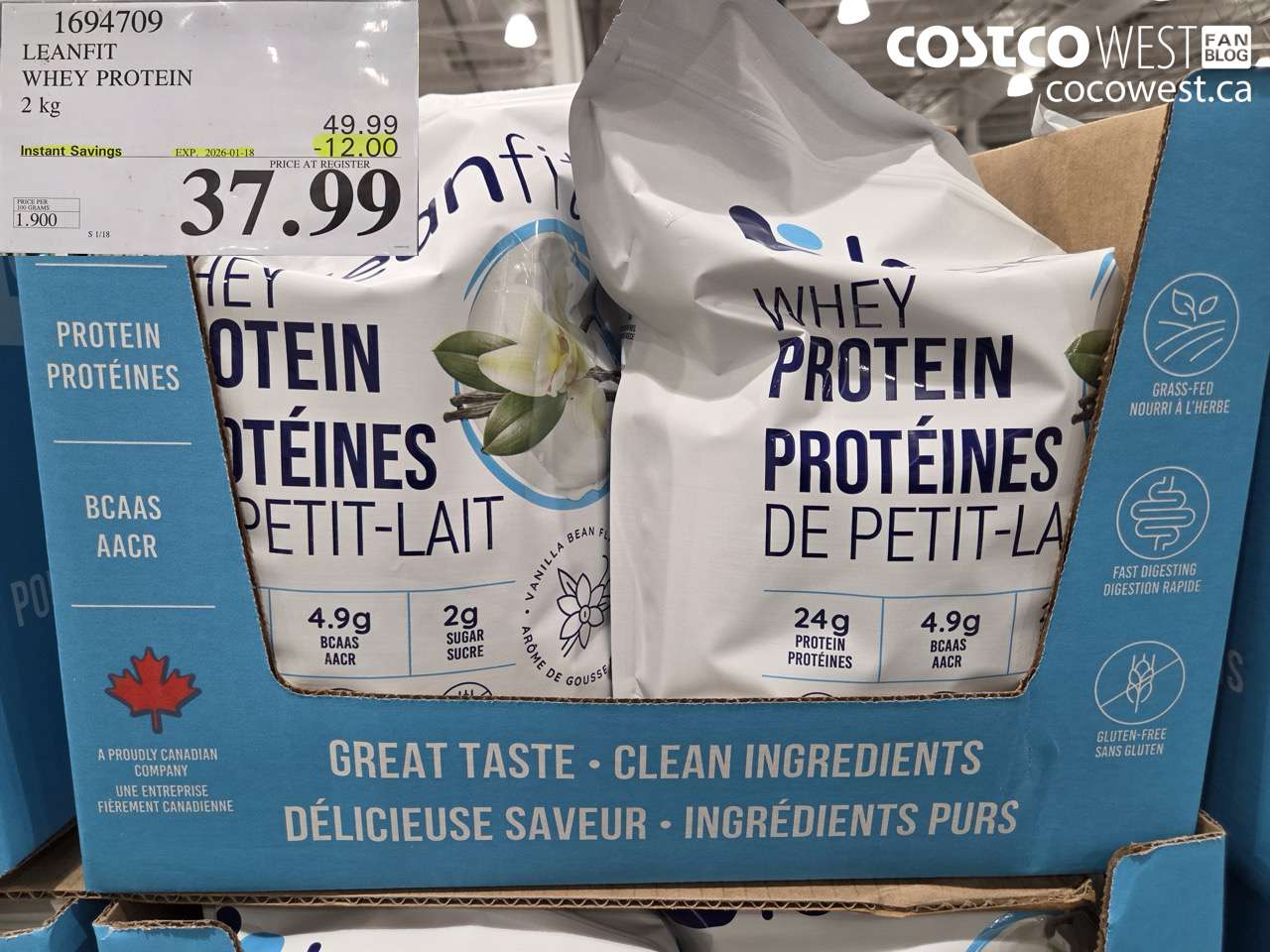 1694709 LEANFIT NATURALS WHEY PROTEIN VANILLA 2 KG ($12.00 INSTANT SAVINGS EXPIRES ON 2026-01-18) $37.99