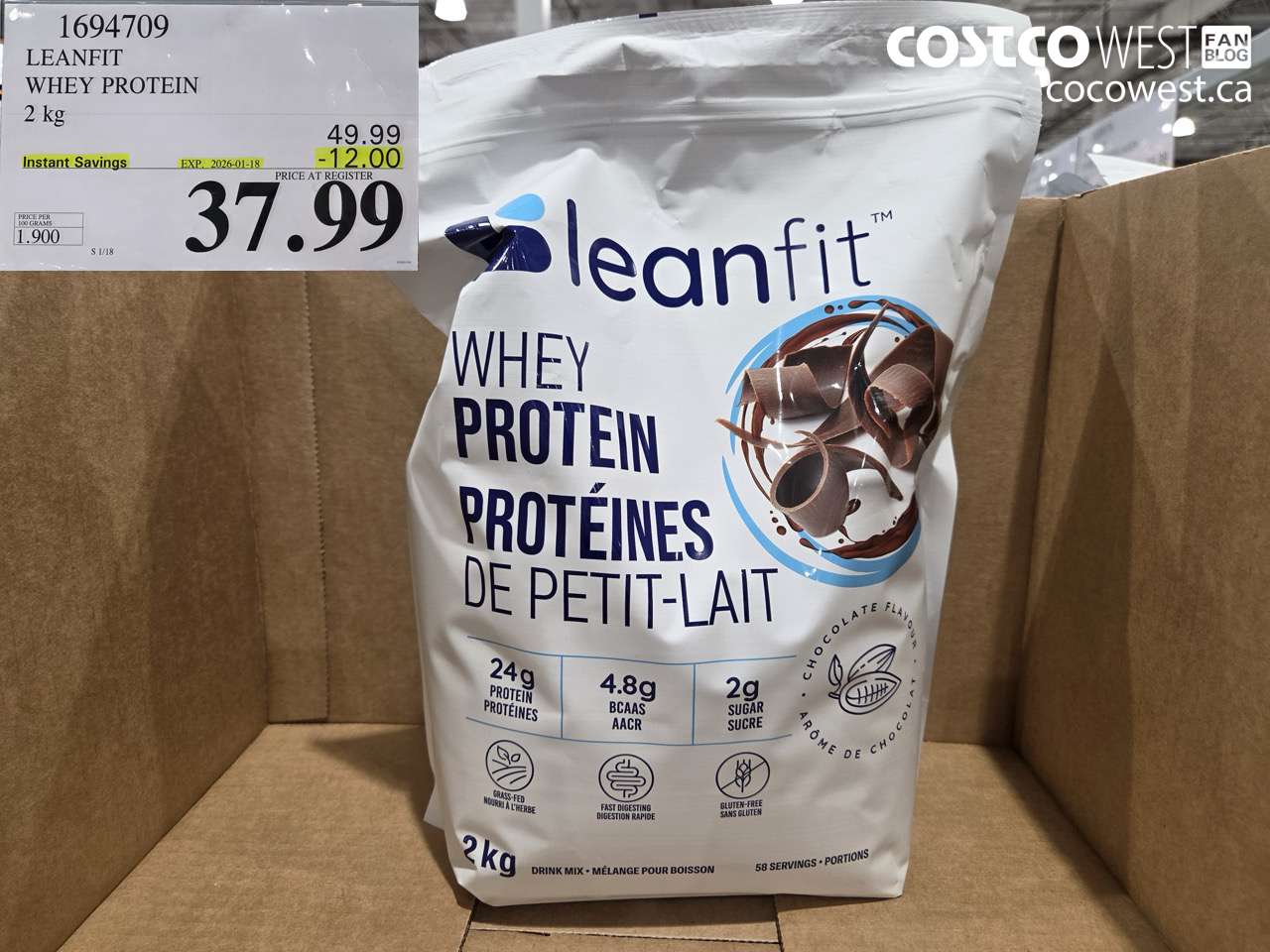 1694709 LEANFIT NATURALS WHEY PROTEIN VANILLA 2 KG ($12.00 INSTANT SAVINGS EXPIRES ON 2026-01-18) $37.99