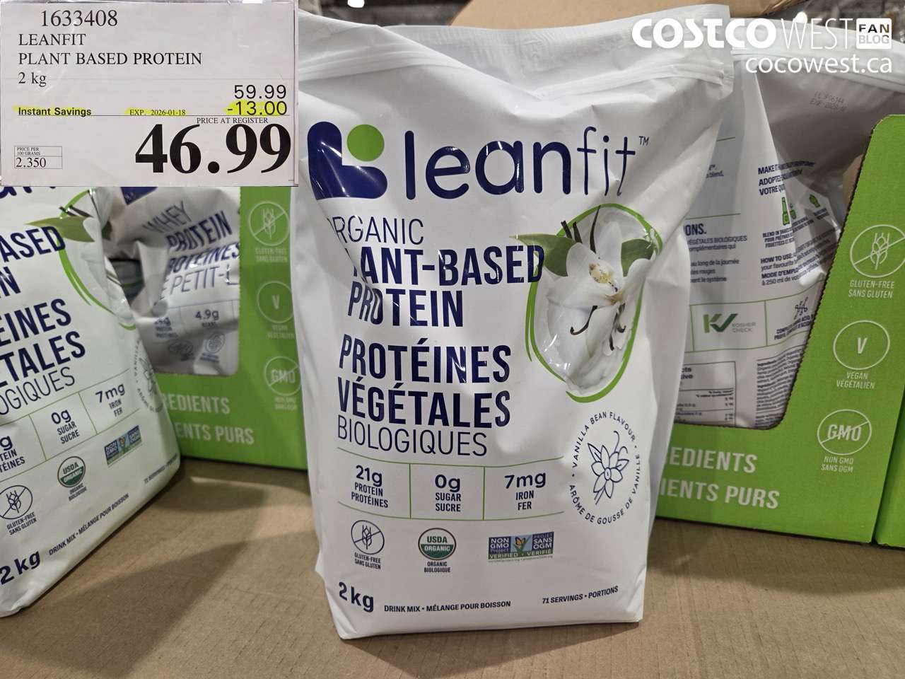 1633408 LEANFIT PLANT BASED PROTEIN 2 KG ($13.00 INSTANT SAVINGS EXPIRES ON 2026-01-18) $46.99