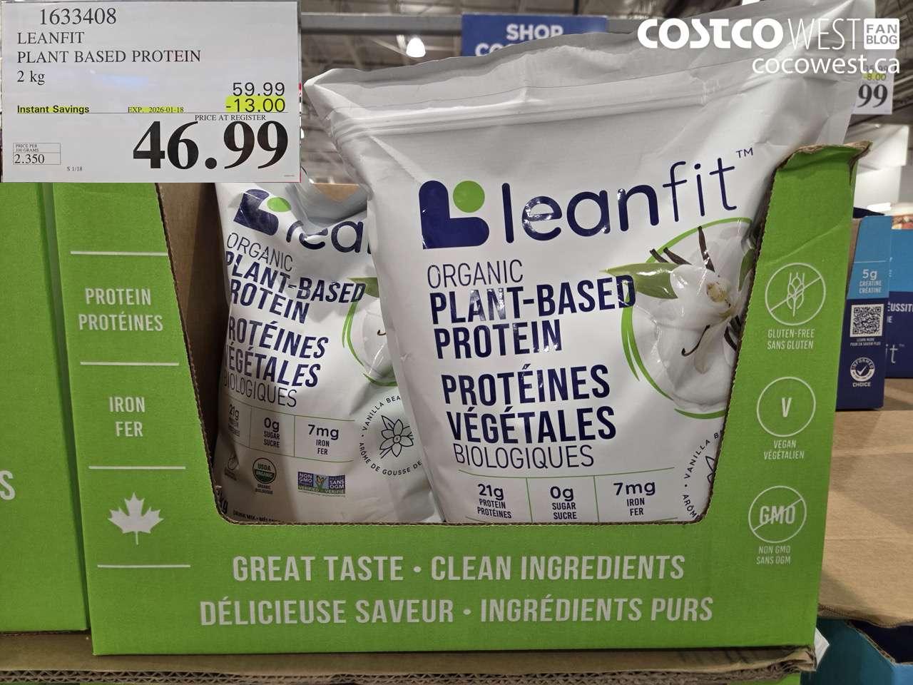1633408 LEANFIT PLANT BASED PROTEIN 2 KG ($13.00 INSTANT SAVINGS EXPIRES ON 2026-01-18) $46.99