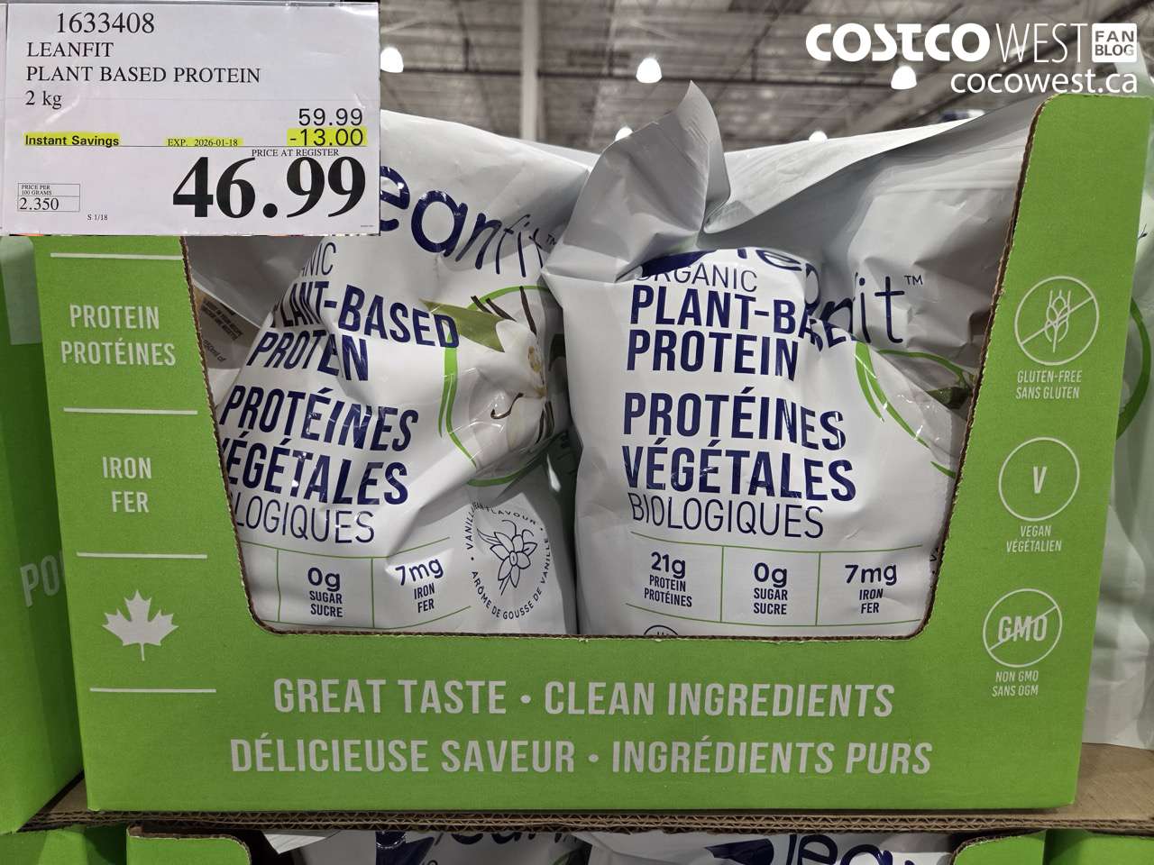 1633408 LEANFIT PLANT BASED PROTEIN 2 KG ($13.00 INSTANT SAVINGS EXPIRES ON 2026-01-18) $46.99