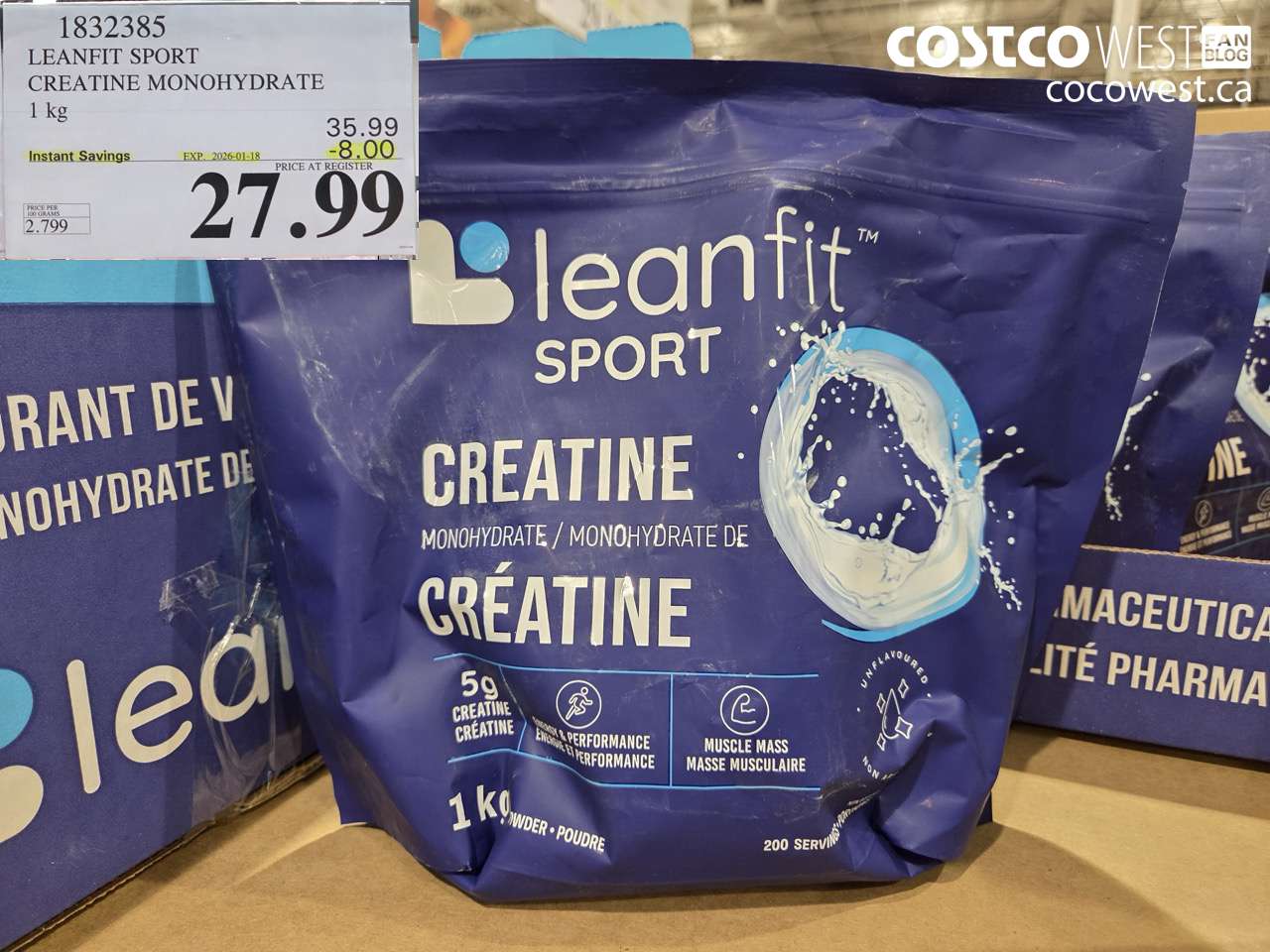 1832385 LEANFIT SPORT CREATINE MONOHYDRATE 1 kg ($8.00 INSTANT SAVINGS EXPIRES ON 2026-01-18) $27.99