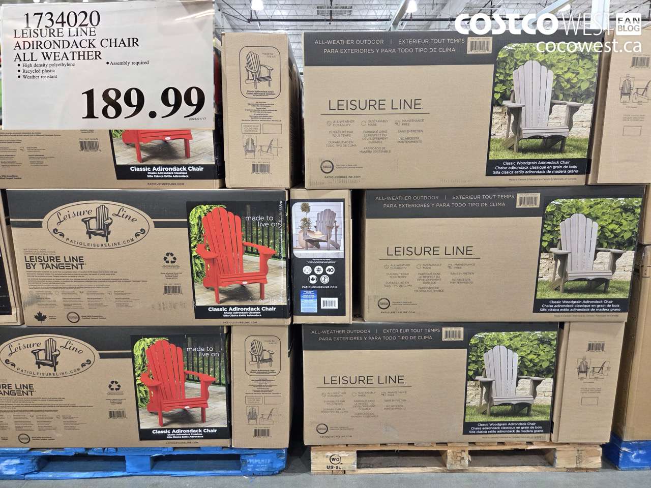 1734020 LEISURE LINE ADIRONDACK CHAIR ALL WEATHER $189.99