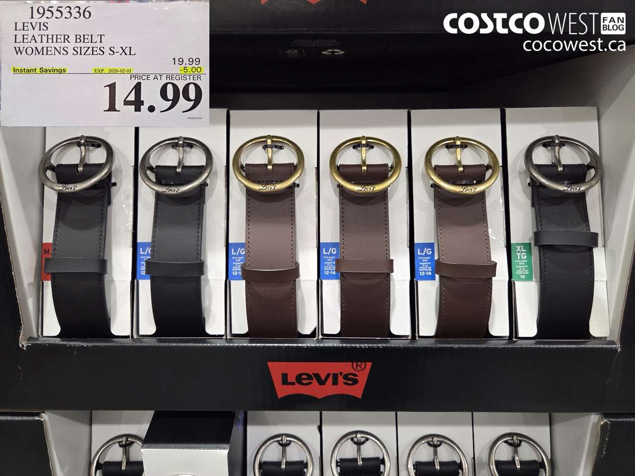 1955336 LEVIS LEATHER BELT WOMENS SIZES S-XL ($5.00 INSTANT SAVINGS EXPIRES ON 2026-02-01) $14.99