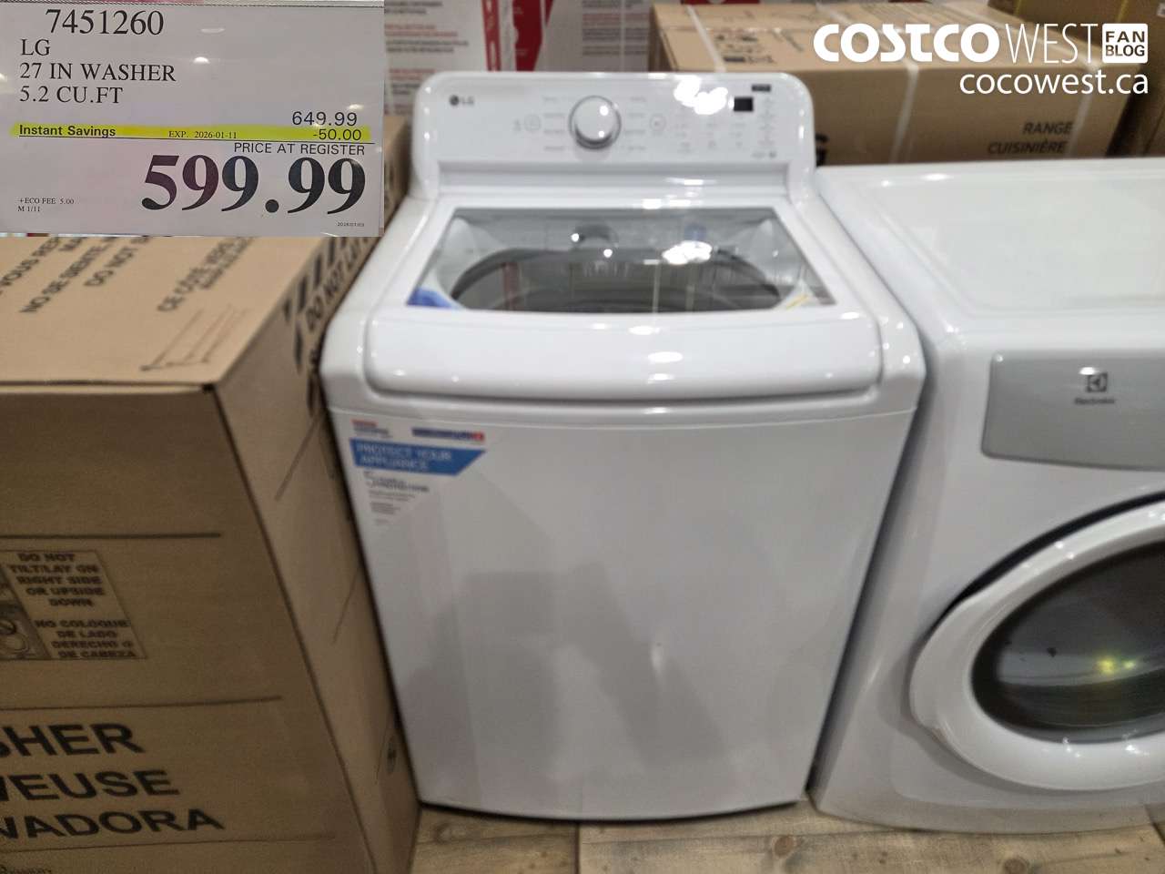 7451260 LG 27IN WASHER 5.2 CUFT ($50.00 INSTANT SAVINGS EXPIRES ON 2026-01-11) $599.99