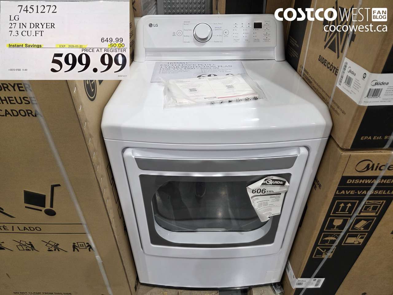 7451272 LG 27 IN DRYER 7.3 CU FT ($50.00 INSTANT SAVINGS EXPIRES ON 2026-01-11) $599.99