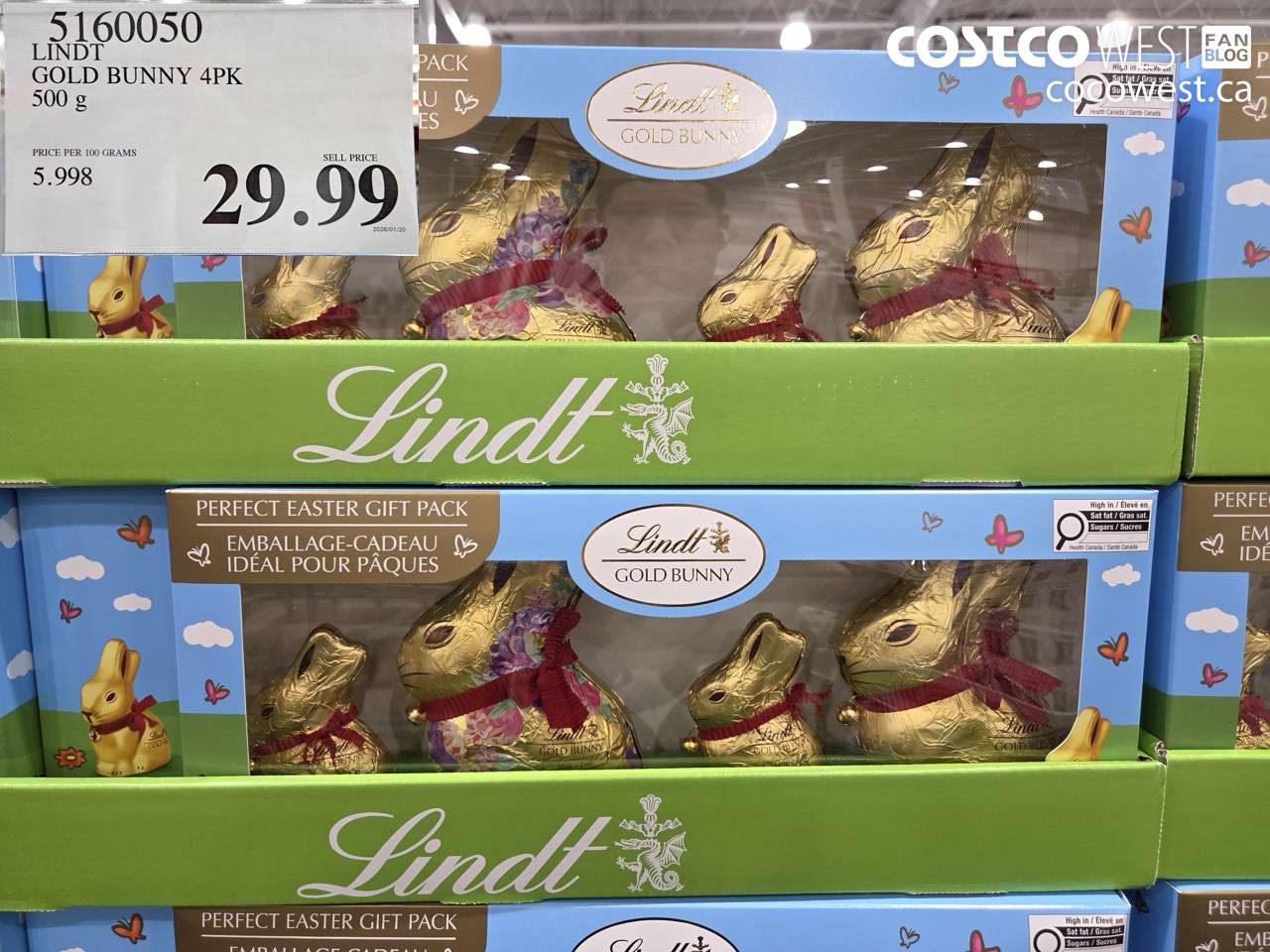 5160050 LINDT GOLD BUNNY 4PK 500G $29.99