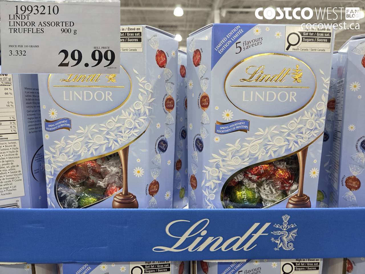 1993210 LINDT LINDOR ASSORTED TRUFFLES 900G $29.99