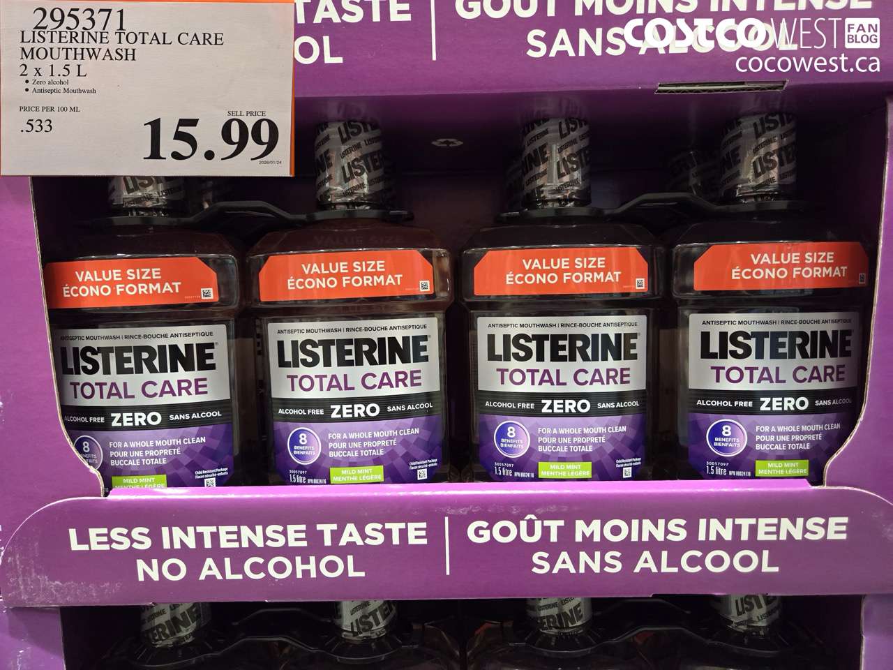 295371 LISTERINE MOUTHWASH TOTAL CARE ZERO 2 X 1.5L $15.99