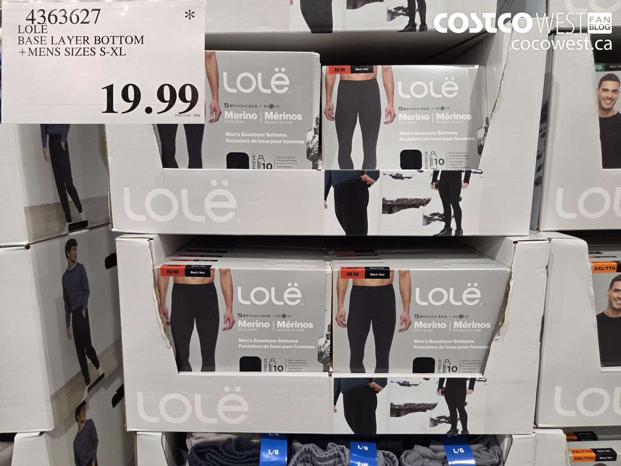 4363627 LOLE BASE LAYER BOTTOM MENS S-XL $19.99