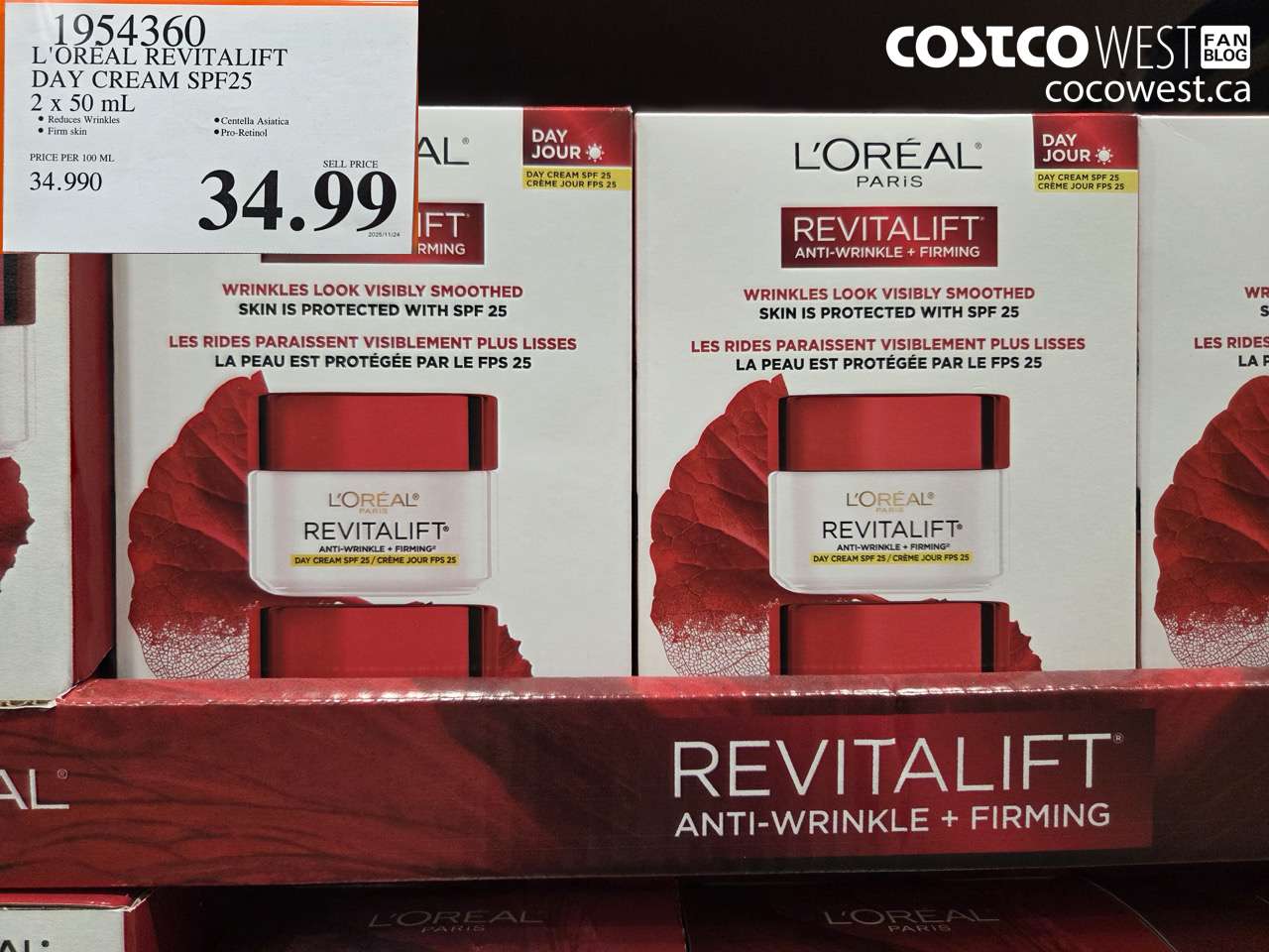1954360 L'OREAL REVITALIFT DAY CREAM SPF25 2 X 50ML $34.99