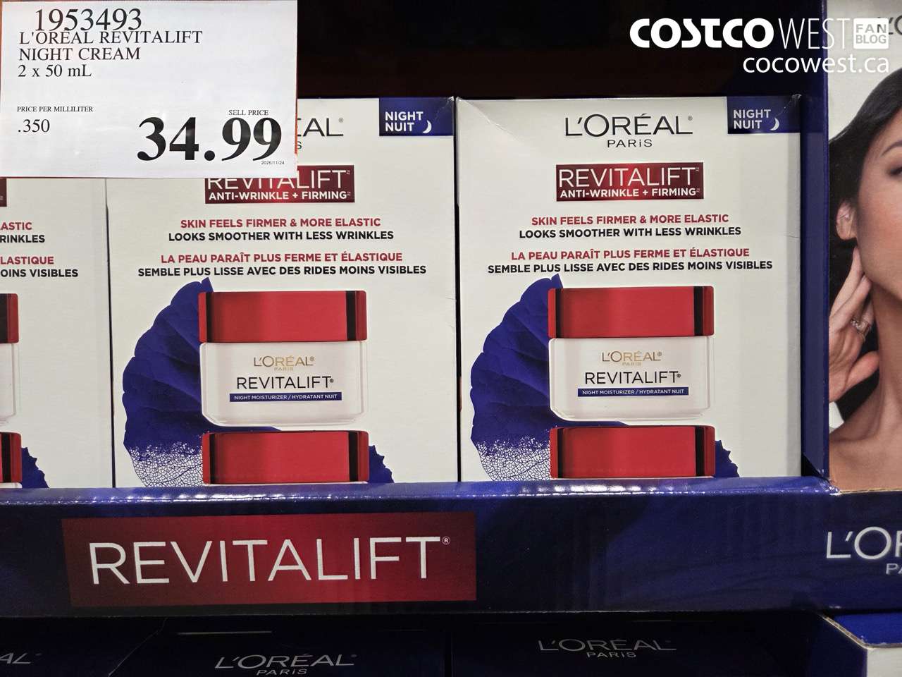 1953493 L'OREAL REVITALIFT NIGHT CREAM 2 X 50ML $34.99