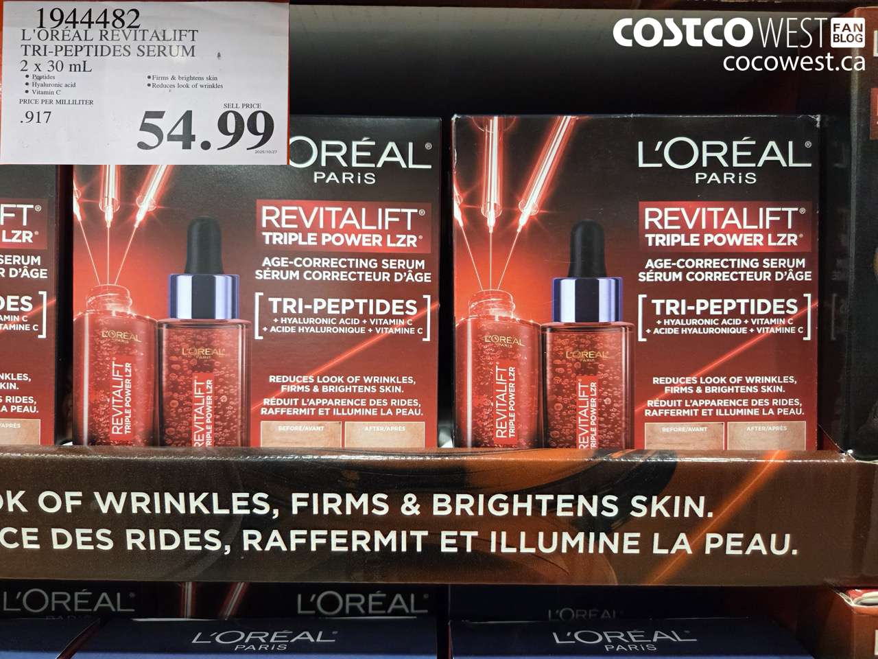 1944482 L'OREAL REVITALIFT TRI-PEPTIDES SERUM 2 X 30ML $54.99