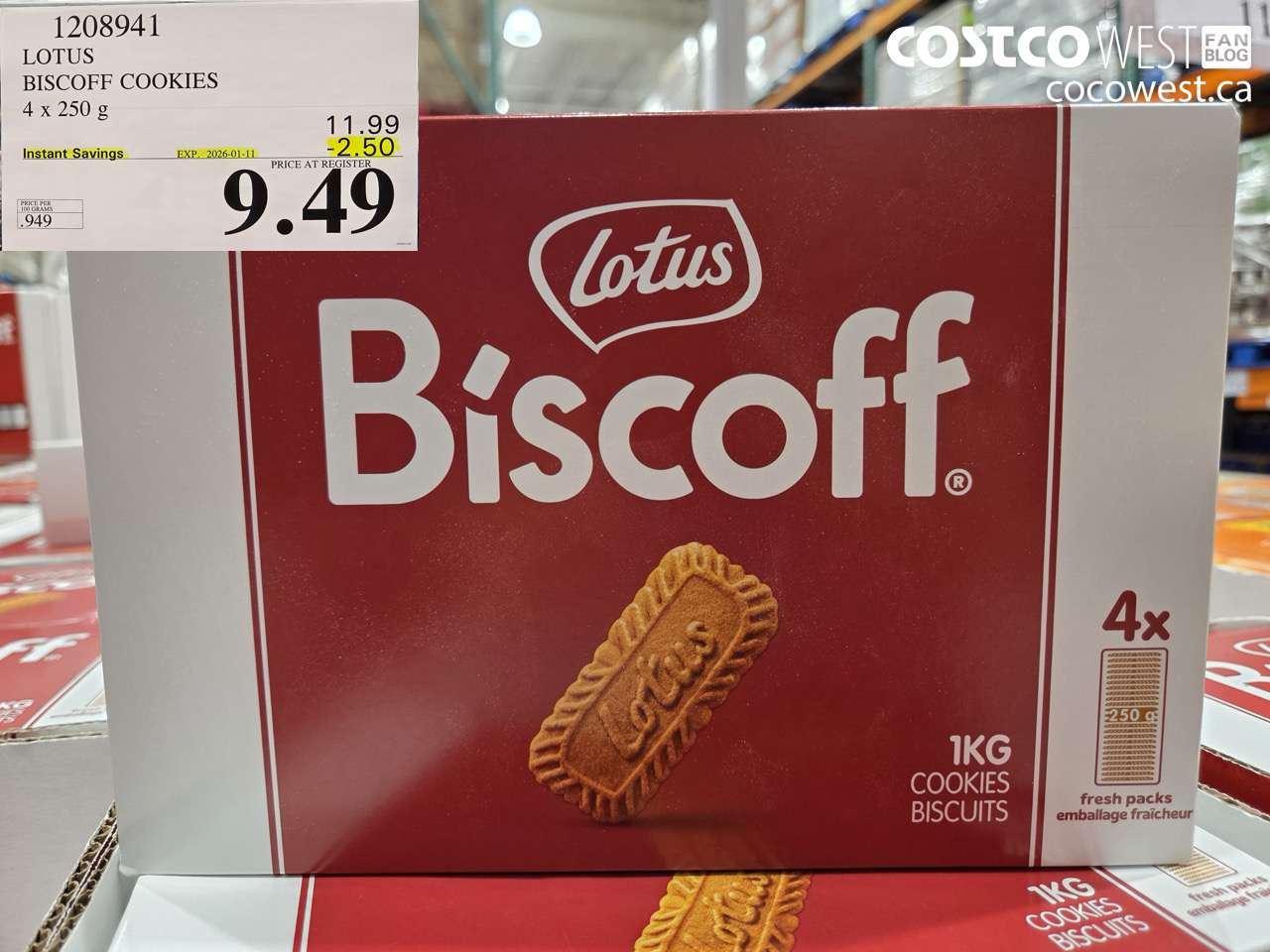 1208941 LOTUS BISCOFF COOKIE 4 x 250 g ($2.50 INSTANT SAVINGS EXPIRES ON 2026-01-11) $9.49