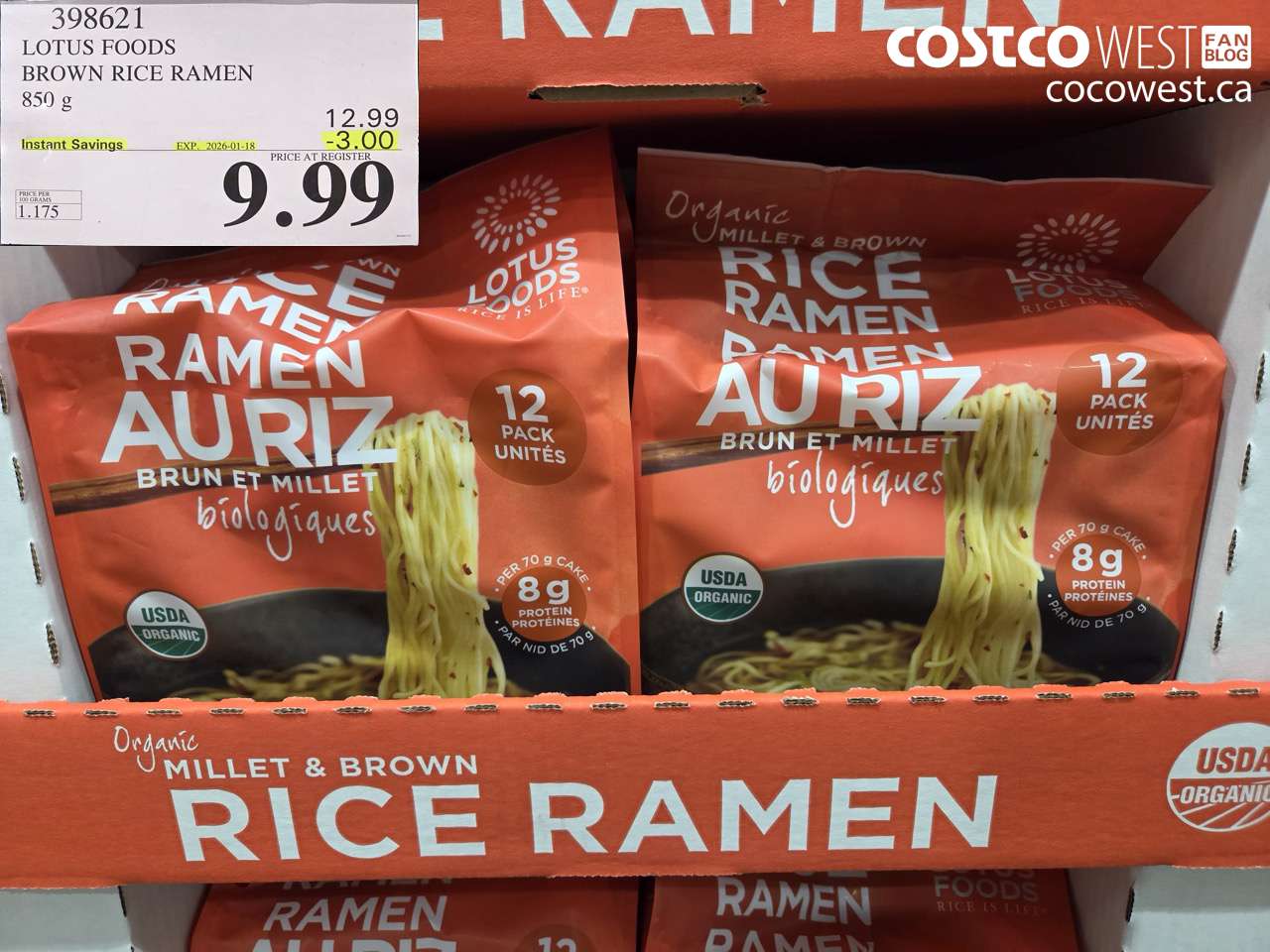 398621 LOTUS FOODS BROWN RICE RAMEN 850 g ($3.00 INSTANT SAVINGS EXPIRES ON 2026-01-18) $9.99