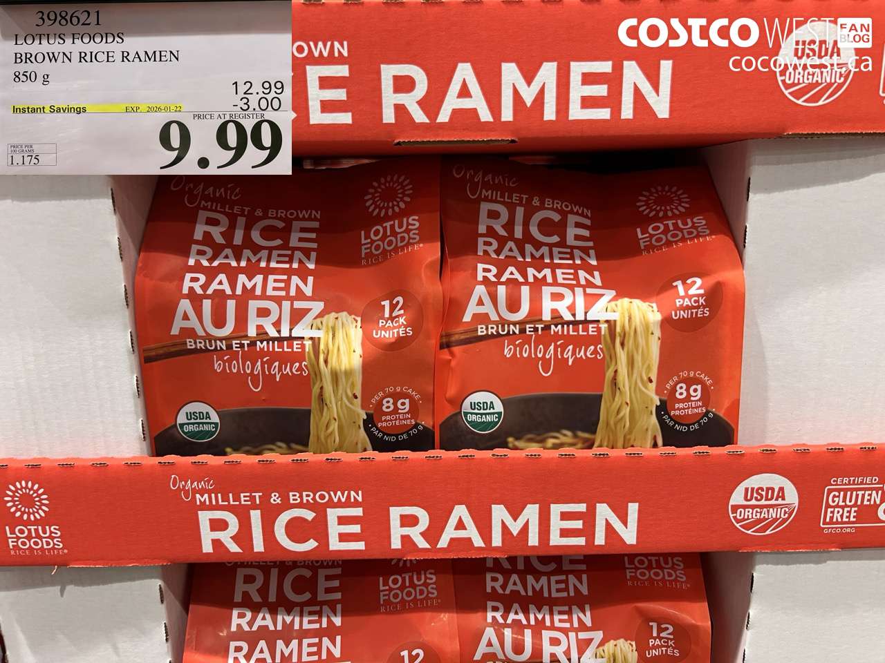 398621 LOTUS FOODS BROWN RICE RAMEN 850 g ($3.00 INSTANT SAVINGS EXPIRES ON 2026-01-22) $9.99