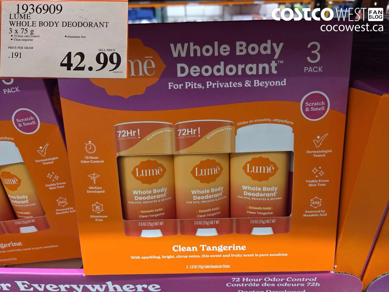 1936909 LUME WHOLE BODY DEODORANT 3 X 75G $42.99