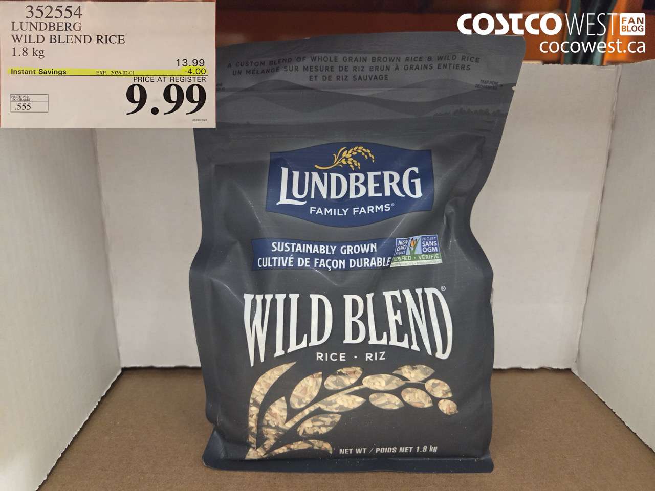 352554 LUNDBERG WILD BLEND RICE 1.8KG ($4.00 INSTANT SAVINGS EXPIRES ON 2026-02-01) $9.99