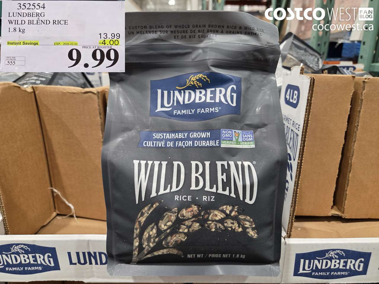 352554 LUNDBERG WILD BLEND RICE 1.8KG ($4.00 INSTANT SAVINGS EXPIRES ON 2026-02-01) $9.99