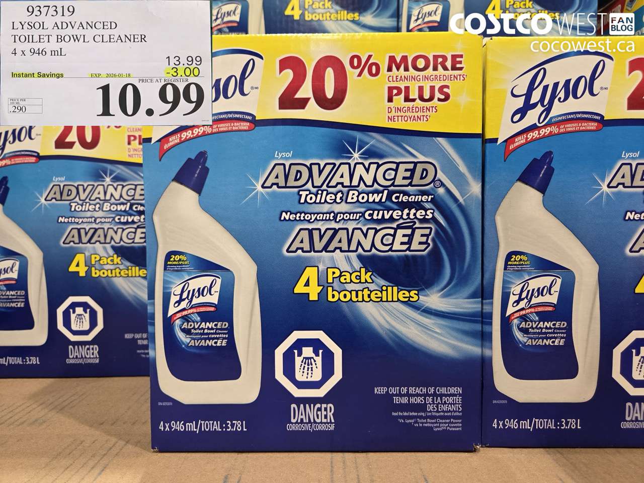 937319 LYSOL ADVANCED TOILET BOWL CLEANER 4 x 946 mL ($3.00 INSTANT SAVINGS EXPIRES ON 2026-01-18) $10.99