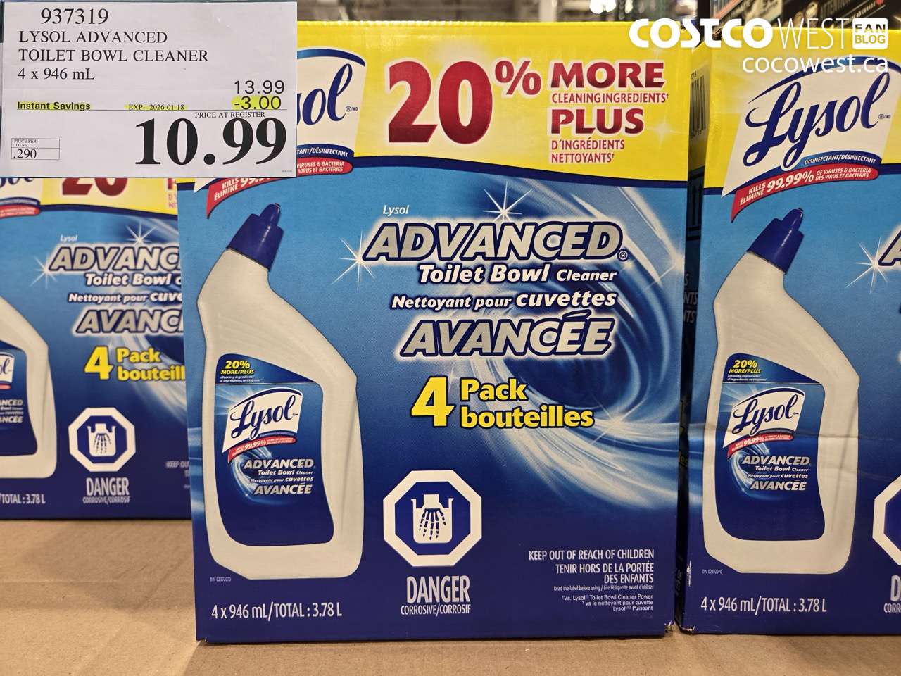 937319 LYSOL ADVANCED TOILET BOWL CLEANER 4 x 946 mL ($3.00 INSTANT SAVINGS EXPIRES ON 2026-01-18) $10.99