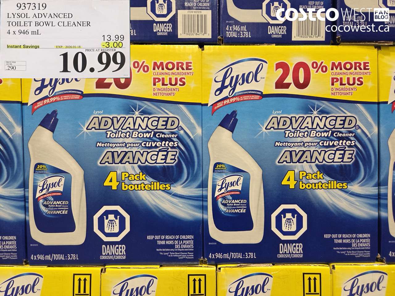 937319 LYSOL ADVANCED TOILET BOWL CLEANER 4 x 946 mL ($3.00 INSTANT SAVINGS EXPIRES ON 2026-01-18) $10.99