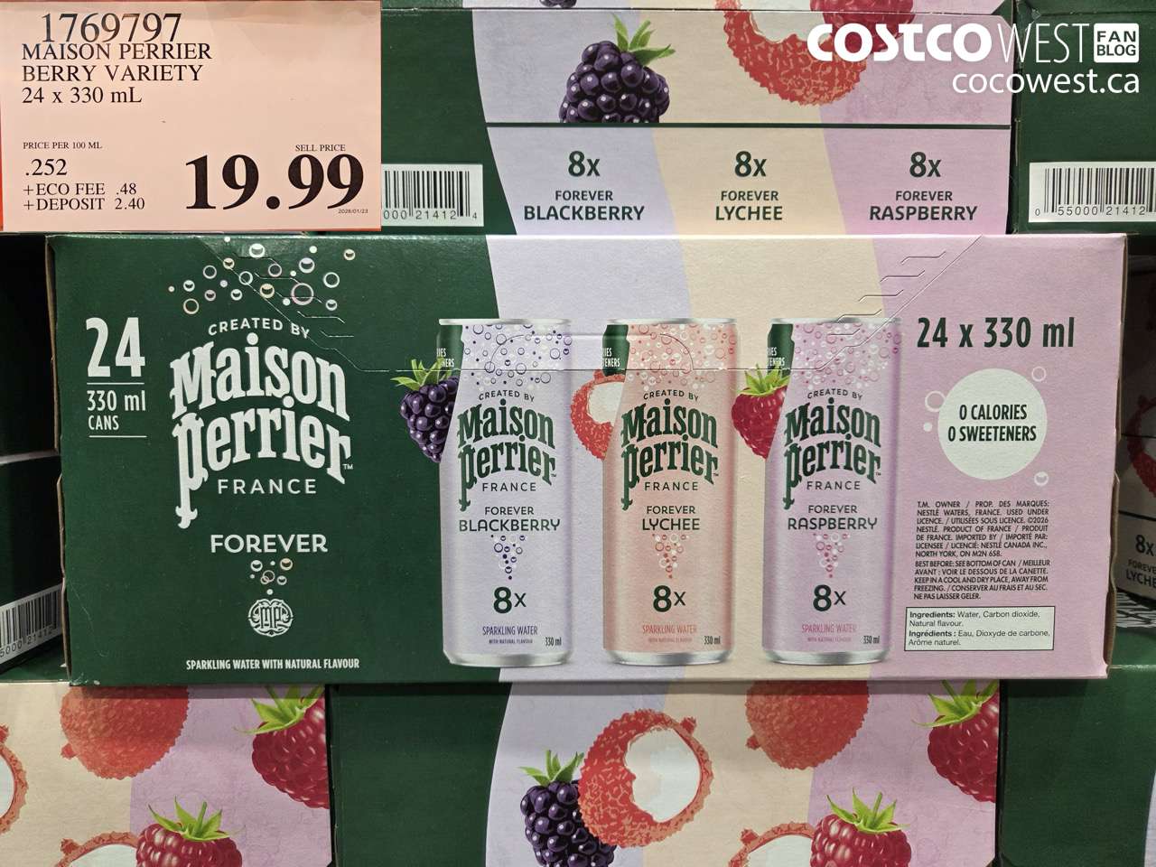 1769797 MAISON PERRIER BERRY VARIETY 24 X 330ML $19.99