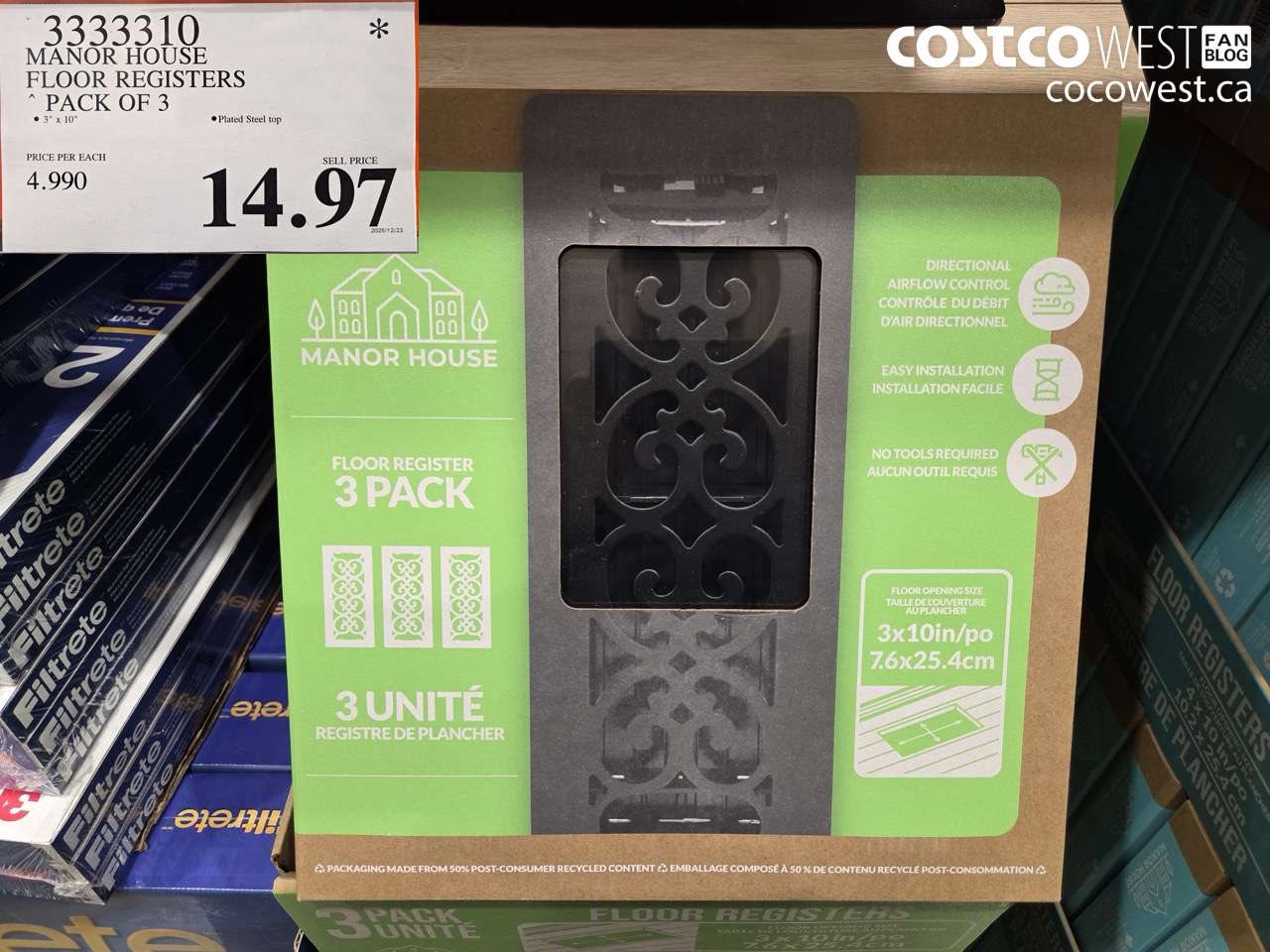 3333310 MANOR HOUSE FLOOR REGISTERS PACK OF 3 $14.97