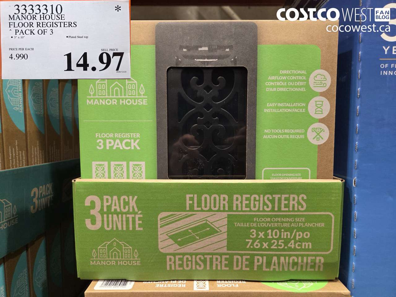 3333310 MANOR HOUSE FLOOR REGISTERS PACK OF 3 $14.97