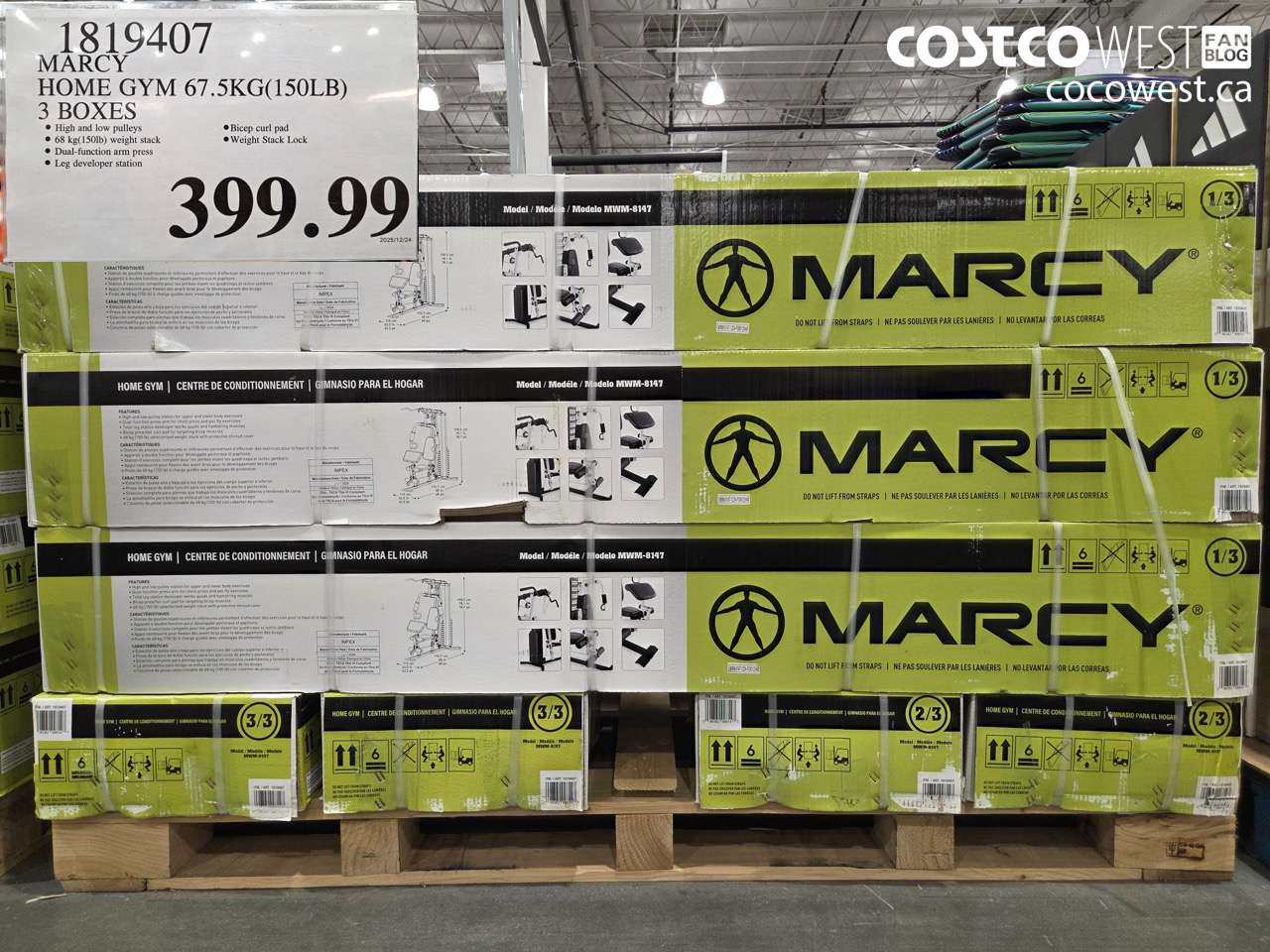 1819407 MARCY HOME GYM 67.5KG (105LB) 3 BOXES $399.99