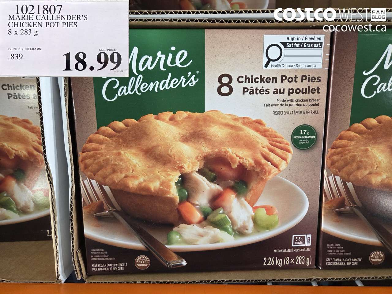 1021807 MARIE CALLENDER'S CHICKEN POT PIES 8 x 283 g $18.99