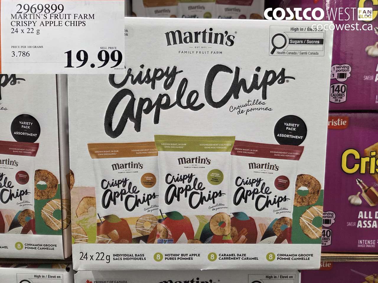 2969899 MARTIN'S FRUIT FARM CRISPY APPLE CHIPS 24 x 22 g $19.99