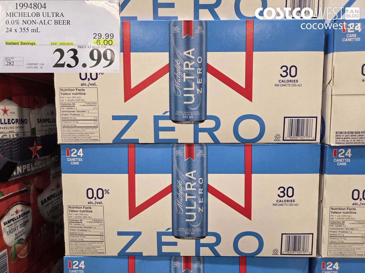 1994804 MICHELOB ULTRA 0.0% NON-ALC BEER 24 X 355ML ($6.00 INSTANT SAVINGS EXPIRES ON 2026-02-01) $23.99