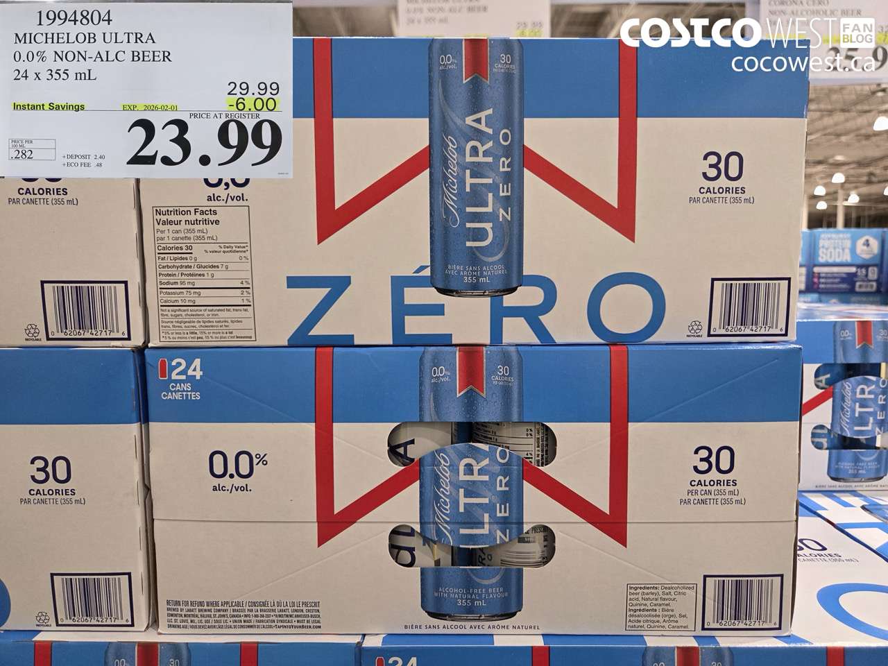 1994804 MICHELOB ULTRA 0.0% NON-ALC BEER 24 X 355ML ($6.00 INSTANT SAVINGS EXPIRES ON 2026-02-01) $23.99