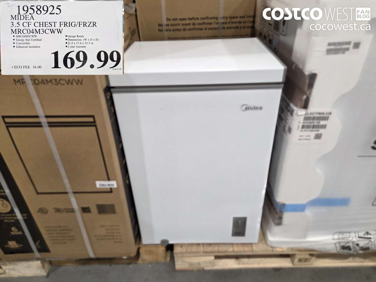 1958925 MIDEA 3.5 CF CHEST FRIG/FRZR MRC04M3CWW $169.99