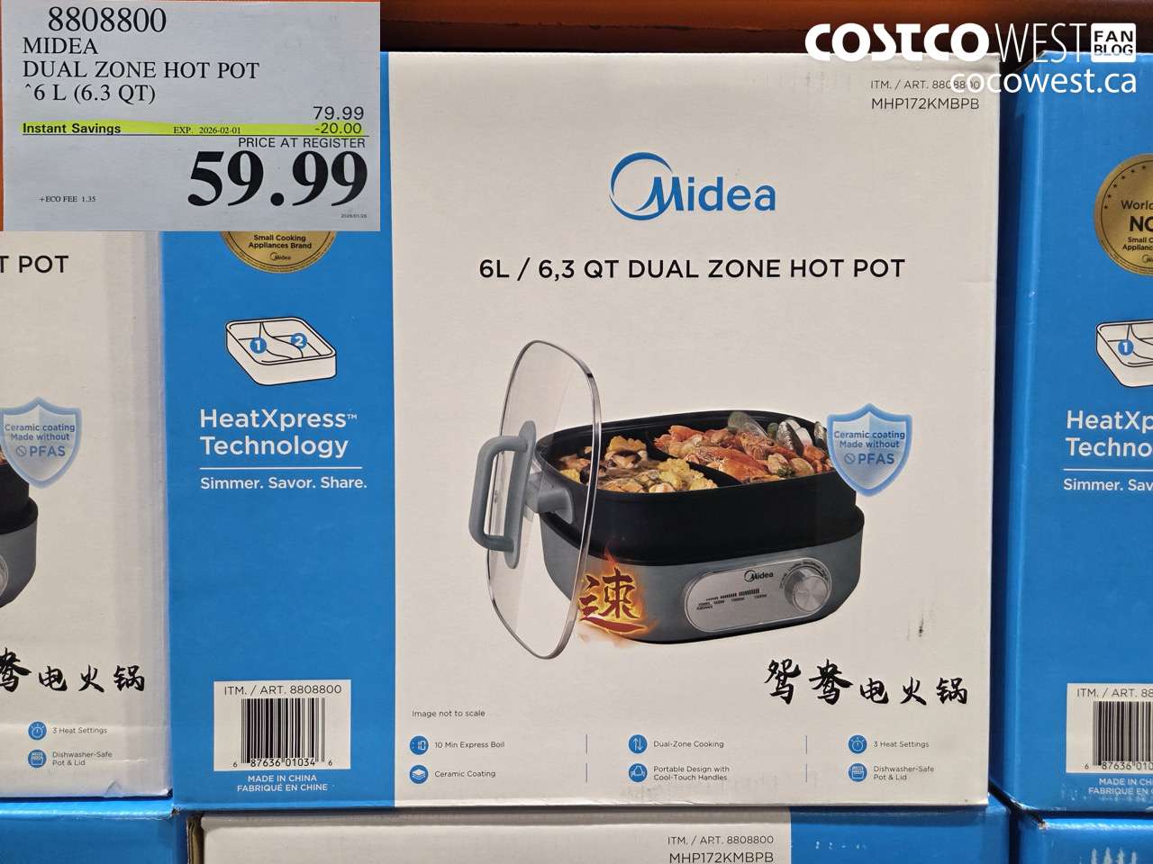 8808800 MIDEA DUAL ZONE HOT POT 6.3QT (6L) ($20.00 INSTANT SAVINGS EXPIRES ON 2026-02-01) $59.99