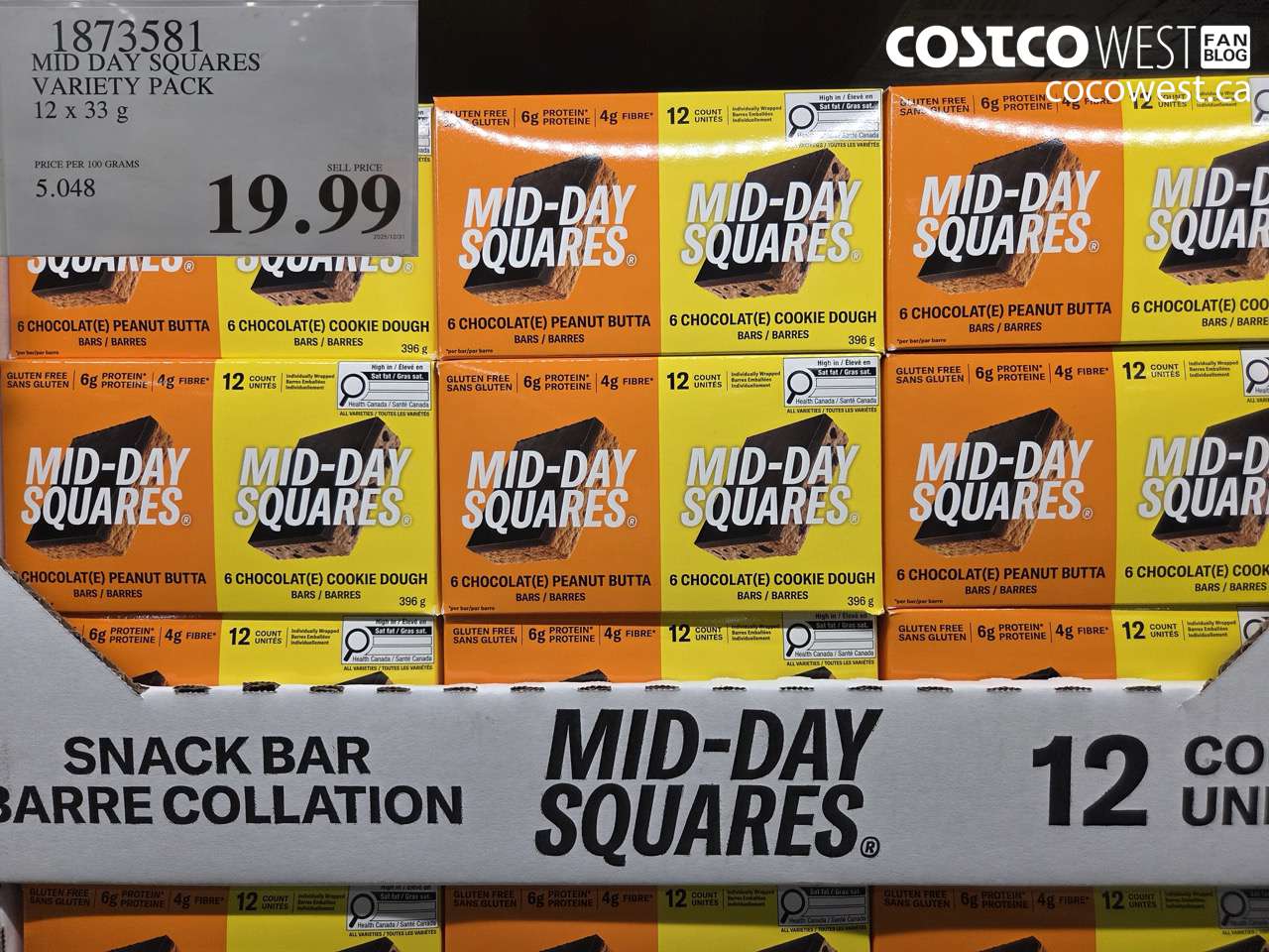 1873581 MID DAY SQUARES VARIETY PACK 12 X 33G $19.99