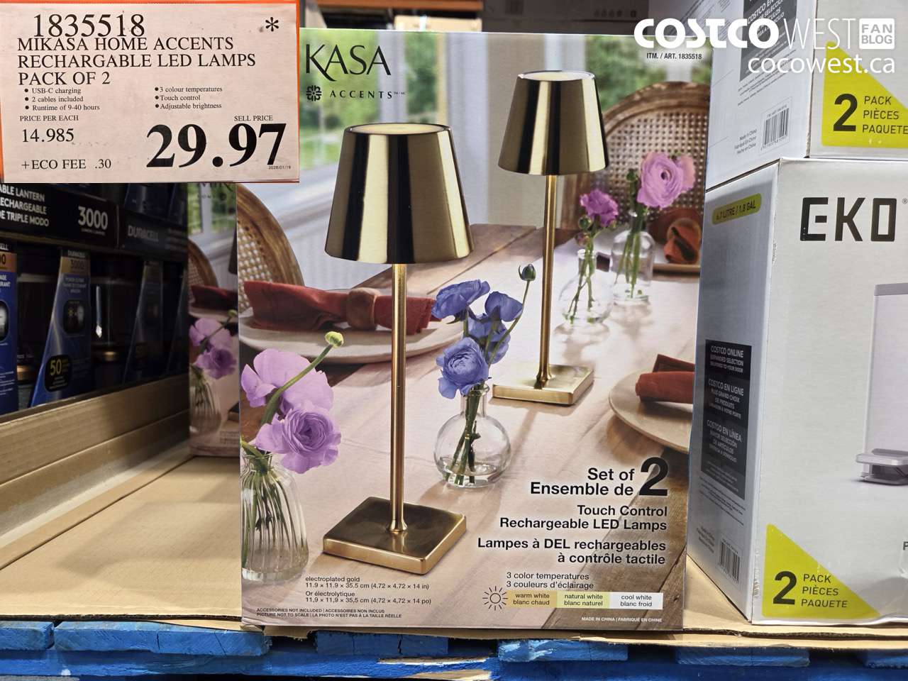 1835518 MIKASA HOME ACCENTS RECHARGABLE LED LAMPS PACK OF 2 $29.97