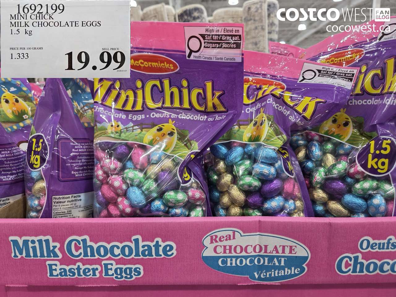 1692199 MINI CHICK MILK CHOCOLATE EGGS 1.5 KG $16.99
