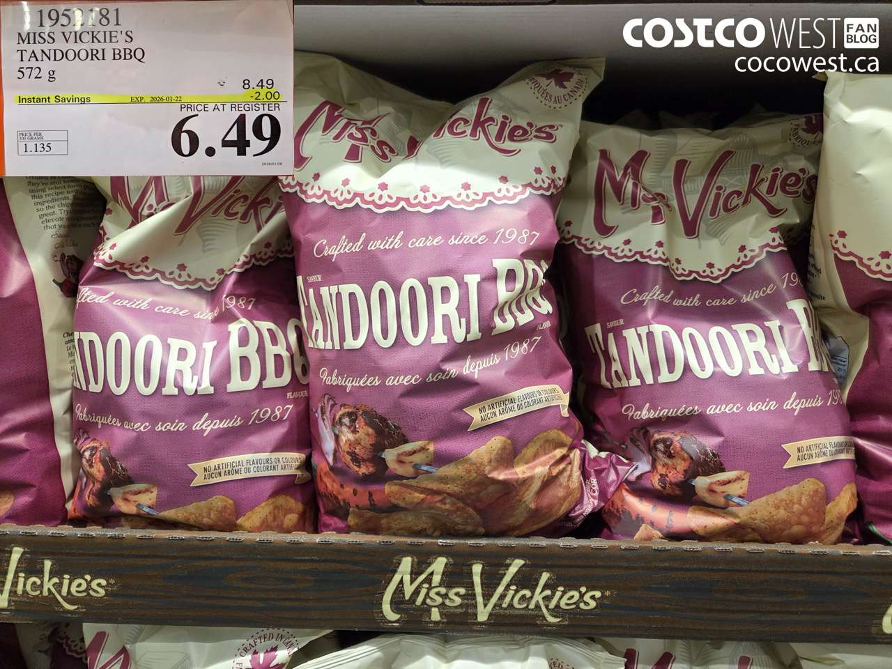 1952181 MISS VICKIE'S TANDOORI BBQ 572G ($2.00 INSTANT SAVINGS EXPIRES ON 2026-01-22) $6.49