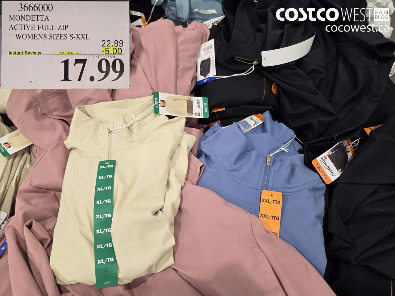 3666000 MONDETTA ACTIVE FULL ZIP WOMENS SIZES S-XXL ($5.00 INSTANT SAVINGS EXPIRES ON 2026-01-18) $17.99