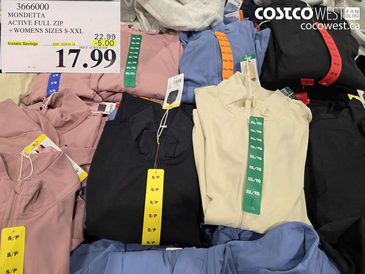 3666000 MONDETTA ACTIVE FULL ZIP WOMENS SIZES S-XXL ($5.00 INSTANT SAVINGS EXPIRES ON 2026-01-18) $17.99